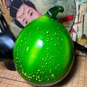 Green Melon Handblown Art Glass 6.5”Lx5”D Large Bowl Filler Heavy 1lb 13.1oz EUC